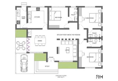 #1500sqft #3BHK #Ernakulam  #Architectural&nterior #FloorPlans #residentialbuilding #spacious #patio #foyerdesign #skylight