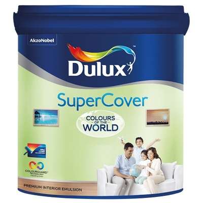 *Dulux SuperCover 20ltr*
Product Description

Dulux SuperCover is a smooth premium interior emulsion for walls & ceilings that enables you to bring home the Colours of the World from your favourite destinations. Its ColourGuard technology ensures that these colours are protected from daily wear & tear and last longer. Its ProCoat Technology gives unmatched opacity & good coverage. And now with added benefit of Anti-Bacterial, Dulux SuperCover helps to inhibit growth of certain bacteria on the painted surface.

Application Description

Step 1: Surface Preparation Prime surface with a coat of Dulux Water Based Cement Primer or Dulux Interior Acrylic Primer. Allow drying for 4-6 hrs. Smoothen the surface by filling dents with thin coats of Dulux Acrylic Wall Putty. Allow drying for 4-6 hours. Sand with emery paper 180 and wipe clean. Apply another coat of primer & allow drying for 4-6 hrs. Primer-Putty-Primer is a must to get the desired effect of the top coat. Step 2: Application Process Use 40-60% of clean water for Br. White and Pastel shades. For Dark shades use 25-40% of clean water. Do not over dilute and shake the paint well before use. Stir thoroughly before use. Sand the surface with emery paper no 180 and then wipe clean. Apply 2-3 coats of Dulux SuperCover with minimum 4-6 hours between the coats. Normally two coats of paint are sufficient for opacity and the desired finish. However, an extra coat may be required for change of colour & deep base shades. Step 3: Drying Time Min. 30 mins is required for the surface to dry. Allow 4-6 hours for complete drying.