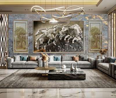 drawing room views #sayyedinteriordesigner  #drawingroom  #horsemural
 #horsewall
 #drawingroomsofa