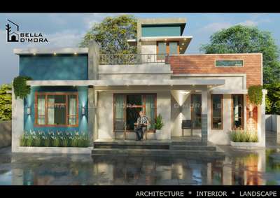 #Home Exterior views#1068 sq.ft.  #2 attached bed room +Living +Dining +Open Kitchen+ Common toilet and stair room  #Bella D'mora @panayikulam