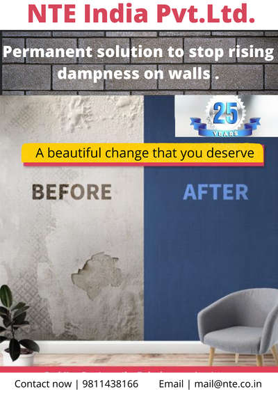 Rising damp is a form of dampness that occurs, particularly in older buildings, when groundwater rises up through walls, floors and masonry via capillary action, which is the ability of a liquid to flow in narrow spaces in opposition to gravity. In simple terms, the water rises up the wall of a building in the same way that oil rises up through the wick of a lamp using small continuous pores in a material. Bricks and mortar can be very porous and contain many fine capillaries, through which water can rise.

• Damp smells or a musty odour
• Reduced temperature at the lower portion of the wall
• Rotting of embedded floor timbers
• Crumbling or blistered plaster due salt crystallisation

NTE India Pvt. Ltd. 
E: ntedelhi@gmail.com
M: +91 9811693660