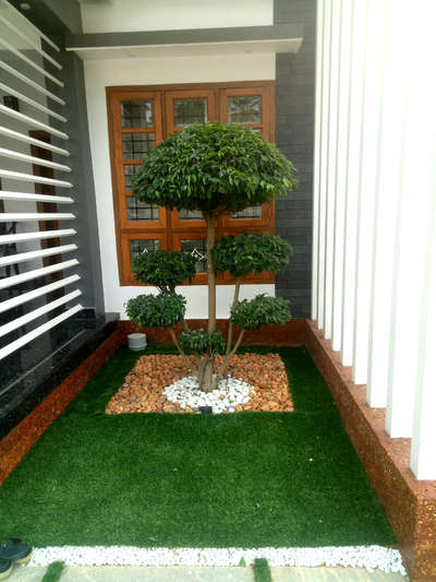 #product used for work artificial grass, pebbles, ficus plant