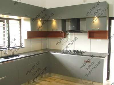 gray and wooden finish modular kitchen ...jinish's home