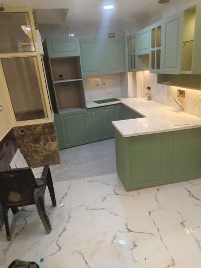 #Soft Touch Membrane Finish #  kitchen @ installation going on @ at Jasola Okhla New Delhi # highlighted  # Mk Moduler Kitchen