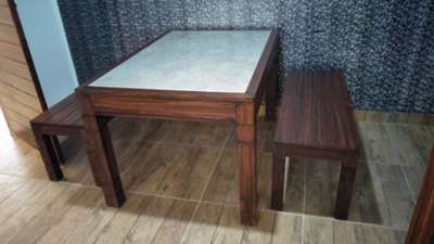 small dining table with bench table top in tiles