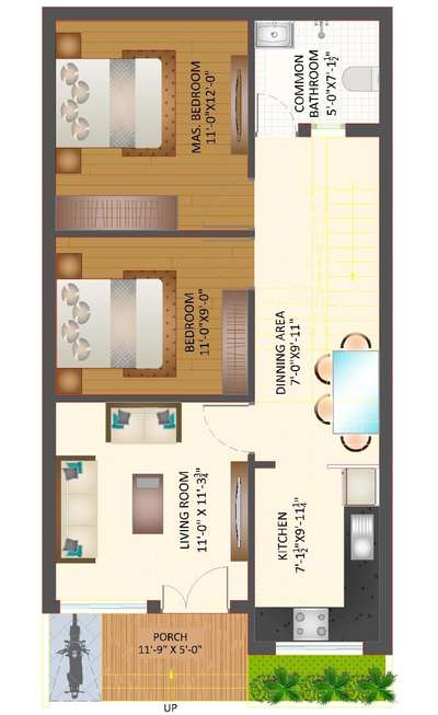 Residence 2d plan size 22'x40' sq. suitable for the small family of four.