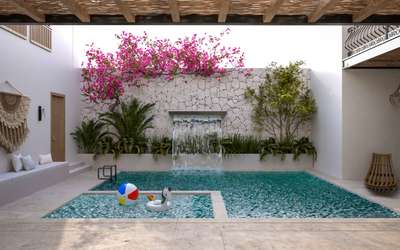 Designed as a seamless indoor-outdoor experience, this courtyard pool composition balances clean architectural lines with organic materials, filtered light, and lush greenery to create a refined atmosphere of luxury and calm.

Project location - Amminikkad 
Project status - ongoing