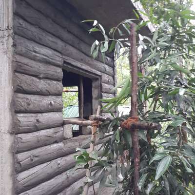 log cabin#concreat wooden trunks  panel exterior wall design # concrete wooden wall