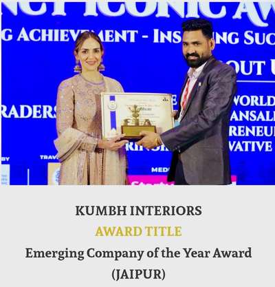 We are beyond thrilled to announce that Kumbh Interiors has been awarded the Emerging Company of the Year in the Interior & Architecture category at the Bizz Expo Summit 2024! 
The grand event, held at the magnificent Royal Indana Palace, Jaipur, on July 20, 2024, was an unforgettable experience. We were especially honored to have the award presented by the esteemed Esha Deol. 🎤👑
A special shoutout to our Managing Director, Pawan K. Suthar, for accepting this prestigious award on behalf of our team. His vision, leadership, and dedication have been instrumental in achieving this remarkable recognition. 
This award is a testament to our team's hard work and commitment to excellence in the field of Interior & Architecture. Thank you to our incredible clients, partners, and supporters for your unwavering trust and encouragement.                  
This achievement is not just a win for us but a testament to the innovative spirit and dedication that drives our work. #kumbhinteriors