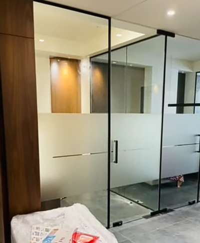 toughen glass partition with sliding door karwani hai