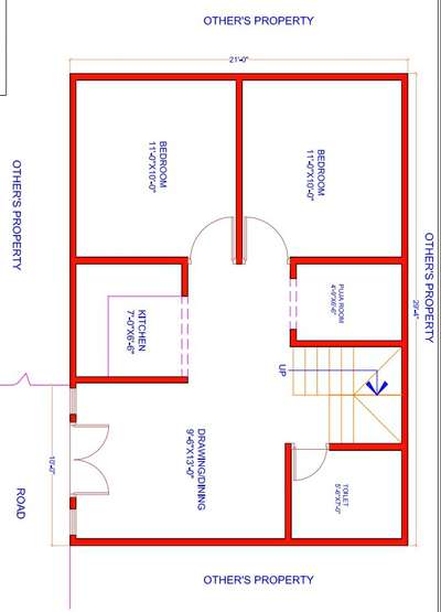 sketch plane of 21'-0"X24'-0".(2bhk)