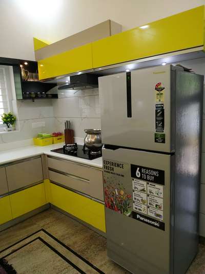 yellow & cappuccino color combination kitchen @ th