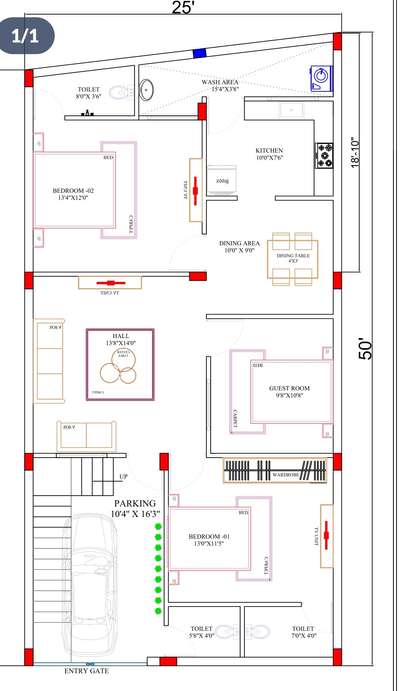 ground floor house plan # 2d plan # 25 x50 x 3bhk # starting 500 rs #500rs