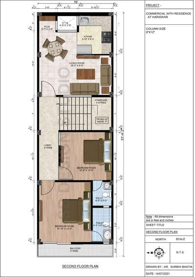 Showroom on G+1 and 2bhk on 2nd floor. All 3 sides sharing wall . 
Ventilation provided fron  within. 
Designed as per vastu on client's demand . 
PLOT size - 16×50 ft.  #vastufloorplan #HouseDesigns #ventilation