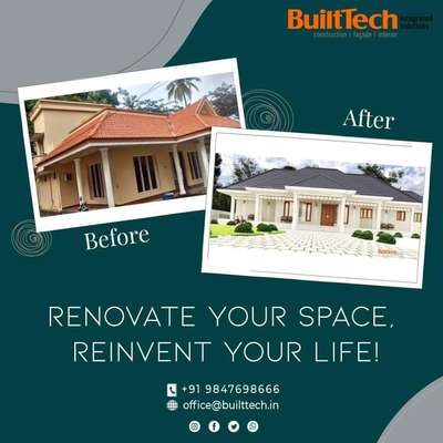 Renovate your space, Reinvent your life!
We offer complete solutions right from designing, licensing and project approvals to completion and maintenance. Turnkey projects, residential construction, interior works and facades are our key competencies. We also undertake commercial and retail projects for construction, glass & steel claddings and interiors.
For more details ,
Contact : 9847698666
Email : office@builttech.in
Visit : www.builttech.in
#construction #luxuryhomedesigns #builders #builder #commercial #commercialbuilding #luxury #contractor #contractors #interiors #interiordesign #builttech  #constructionsite #turnkeyconstruction  #quality #customhomebuilder #interiordesigner #bussiness #constructionindustry #luxuryhome #residential #hotel #renovation #facelift #remodeling #warehouse  #kerala