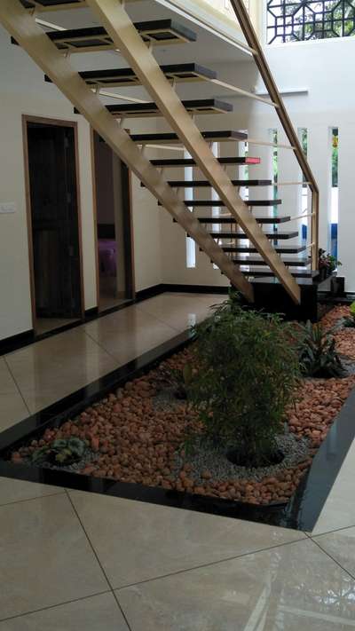 GI Square Pipe, Granite & Wood Stair Case, Straight Stair