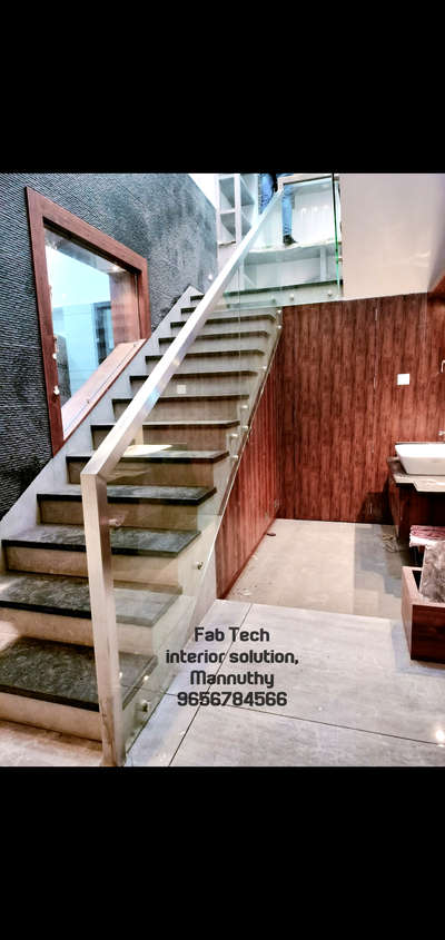 #wood+ss+glass #GlassHandRailStaircase