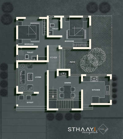 Kerala Budget Home Plan 🏡 2BHK | SINGLE STORY |
Ground Floor 
● Sitout 
● Living 
● Foyer 
● Patio
● 1Bedroom attached with Dressing 
● 2nd Bedroom attached 
● Dining
● Stair 
● Kitchen 
.
.
.
#sthaayi_design_lab #sthaayi 
#floorplan | #architecture | #architecturaldesign | #housedesign | #buildingdesign | #designhouse | #designerhouse | #interiordesign | #construction | #newconstruction | #civilengineering | #realestate #kerala #budgethome #keralahomes #899