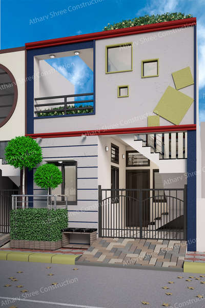 Pleasant Elevation design with attractive colour combination. Contact us for Elevation design, Complete floor plannings (vastu), Interior design, Exterior design, Terrace planning and designing.  #frontElevation #3delivation  #realisticrender