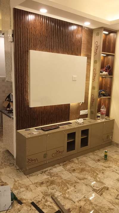tv unit with luvers and mica finish # tv unit #carpenterwork  #lights