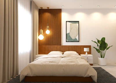 Bedroom interior design 

 #InteriorDesigner  #MasterBedroom #WALL_PANELLING  #lighting
