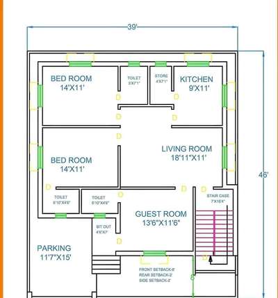 39 × 46 plot naksha