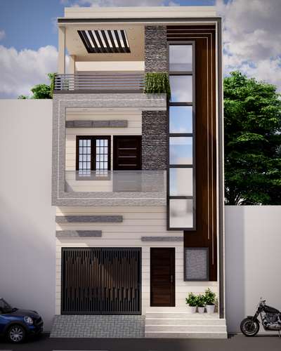 Front elevation design 20' G+2 building pocket friendly design #frontfacade  #frontElevation  #frontdesign  #delhidesigner  #pocket_friendly_packages  #3Ddesigner