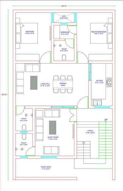 30'x50' Ground Floor Presentation Plan South Facing