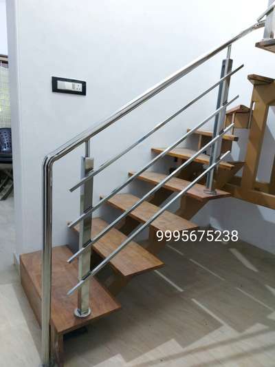 # ms Staire  #fabricatedstaircase 
 #stainless steel handrail  #wooden Staire  #ss work  #ss handrail