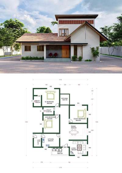 3BHK HOME 3D DESIGN WITH 1400SQFT PLAN
 #ElevationHome 
 #exterior_Work  #exterior3D  #keralahomesdesign #FloorPlans