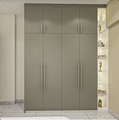 Modern 4 Door Dove Grey And White Swing Wardrobe Design With Loft Storage

Wardrobe Design Details:



Type: Swing wardrobe

Door: 4-door

Wardrobe Dimension (WxDxH): 8x2x10 feet

Style: Modern

Colour:  

- Wardrobe: Dove Grey and Frosty white

- Loft: Dove Grey

Wardrobe shutters: 

- Wardrobe: Laminate in suede finish

- Loft: Laminate in suede finish

Design Benefits: The 4-door swing wardrobe comes with plenty of loft storage as well as open white shelf unit

Material and finish of the wardrobe can be customised to your liking. 

Carcass Material Options: Medium Density Fiberboard/Plywood/Boiling Water Resistance Plywood/High Density Fiberboard_High Moisture Resistance/Particle board 

Shutter Material Options: Medium Density Fiberboard/High Density Fiberboard_High Moisture Resistance

Shutter Finish Options:Laminate/PU Paint/Anti Scratch Acrylic/Membrane/Pre Laminate/Veneer/Polymer

Size: 12x12 feet 
 #WardrobeDesigns #4DoorWardrobe