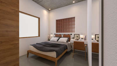 The bedroom exudes a quintessential Scandinavian charm, defined by its minimalist yet cozy aesthetic. The walls are painted in a soft, neutral tone, creating a bright and airy atmosphere. Natural light floods the room through large, unobstructed windows, enhancing the sense of space and openness.

Furniture pieces are sleek and functional, made from light-colored woods like birch or pine, which add warmth and a connection to nature. The bed, with its simple lines, is dressed in crisp white linens and layered with textured throws and cushions in muted tones, providing comfort and subtle visual interest.

A few carefully selected accessories, such as a woolen area rug, potted plants, and a piece of abstract art, add personality without clutter. The overall design emphasizes simplicity, functionality, and natural materials, creating a serene and inviting retreat that reflects the essence of Scandinavian style.