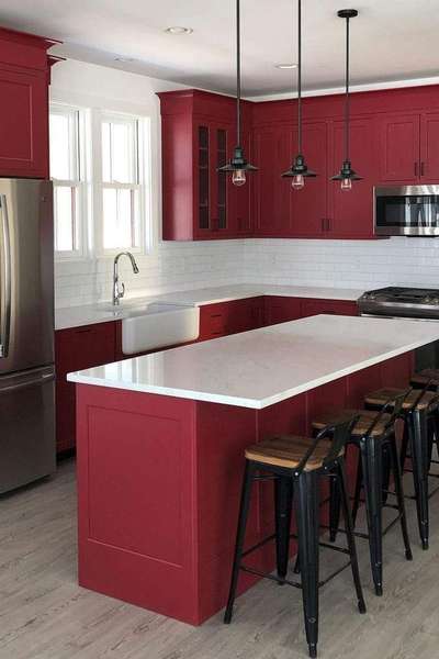 Red themed kitchen interior