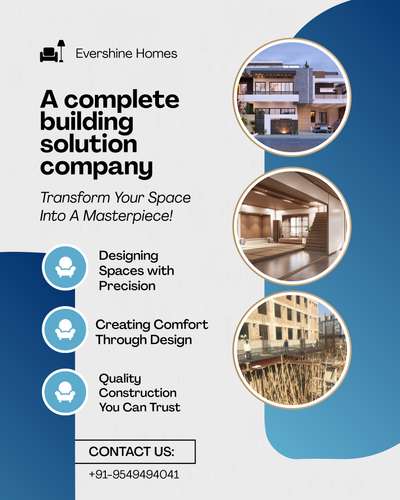 From concept to construction — we deliver complete building solutions under one roof.
Designing spaces that reflect your lifestyle, comfort, and vision. 🏡✨

Evershine Homes | Where ideas take shape.

#ArchitectureDesign #InteriorDesignIndia #ConstructionCompany #HomeDesign #EvershineHomes