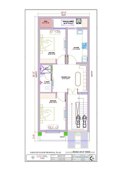 20'-0" x 45'-0" west facing house plan #loadbearingstructure #FloorPlans #HouseDesigns #SmallHomePlans