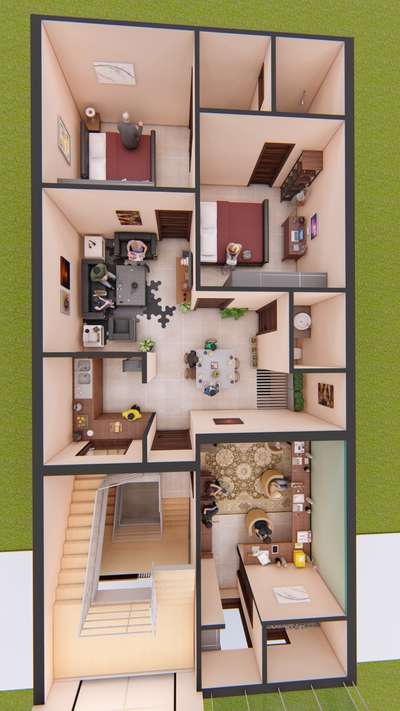3D view of first floor of house..
#3d view
#ProposedResidentialProject 
 #FloorPlans