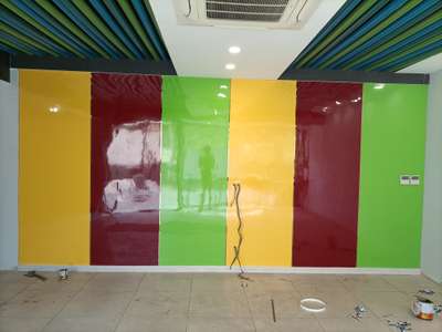 # partition cafeteria with colourfull laminate