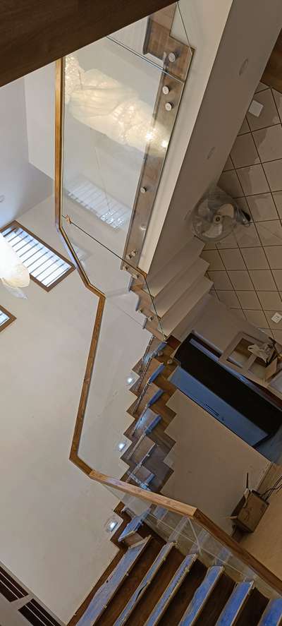 #GlassStaircase #side stud #teak wood#top rail#12mm #glassworks #