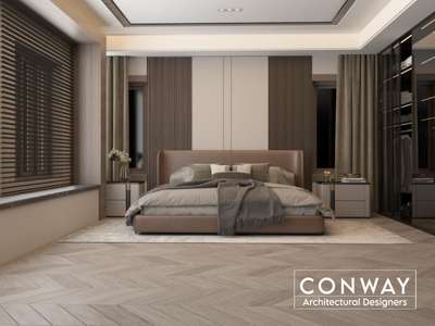A luxury bedroom design✨
A combination of crafted timber, metals, stone and leather.
 #Architectural&Interior #InteriorDesigner #HomeDecor #BedroomDecor #MasterBedroom  #3dvisualisation