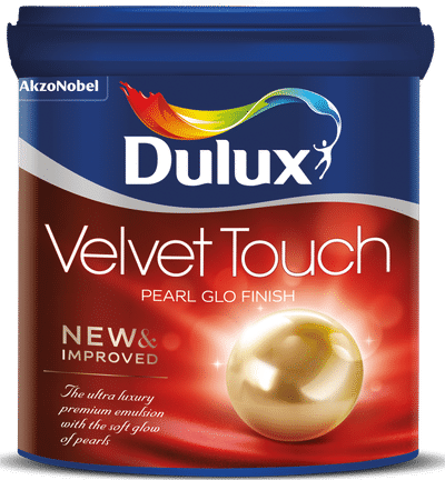 *Velvet Touch Pearl Glo 20ltr*
Product Description

Dulux Velvet Touch Pearl Glo is a premium quality, highly durable and washable emulsion paint with a best mid sheen luxury finish. It is the only super premium interior emulsion that brings alive the smooth touch of velvet and soft glo of pearls on the walls. Now with Tru Color (Dura Color Technology), Velvet Touch is made with the finest ingredients and color pigments to deliver intense rich colors and ultra-smooth finish on your walls.

Application Description

Step 1: Surface Preparation
New concrete/plaster surface should be allowed to mature properly. Ensure that the surface is clean, dry, free from all loose particles, dust, dirt, grease, wax, mould, fungal growth etc. before application and all surfaces should be thoroughly rubbed down using a suitable abrasive paper and thereafter wiped off.
Step 2: Application process
Prime surface with ICI cement primer and allow it to dry overnight. Use a mixture of 1 part of Dulux Velvet Touch with 1 part of whiting or oil-based putty or IC readymade wall filter to rectify and smoothen out the surface. Sand and apply another coat of primer. Dilute the paint with 25% - 40% clean water and apply 2 coats of paint on the wall.
Step 3: Drying time
Touch dry for the paint is 30 minutes and allow 4 hours of drying time for recoating.