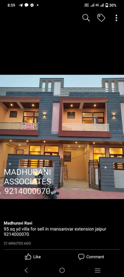 95sq.yd villa for sell in Goliyawas mansarovar extension jaipur
call
MADHURANI ASSOCIATES
      JAIPUR
9214000070