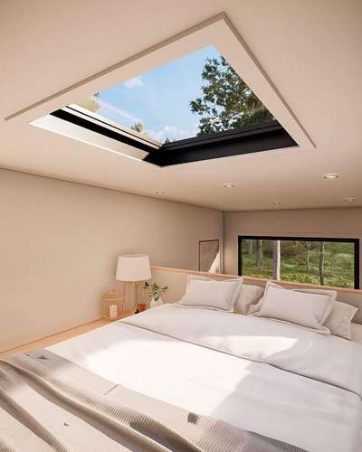 Open bedroom with a glass cover to experience the nature