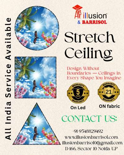 ✨ Whether it’s 🔵 round, ⬜ square, or 🔺 triangular — your ceiling doesn’t have to be ordinary.
With Illusion & Barrisol, we turn imagination into design and bring life to your interiors. 🌟
✅ Durable & stylish
✅ Backed by up to 21 years of warranty
✅ Designs that inspire every look up
📍 D-166, Sector 10, Noida U.P.
#StretchCeiling #InteriorElegance #CeilingDesign #LuxuryLiving #IllusionBarrisol #CeilingDesigns #CreativeInteriors #StylishCeilings #HomeInspiration #UniqueCeiling #InteriorMagic #DesignYourSpace #CeilingArt #ElevateYourSpace #CreativeInteriors #stretchceilingwallpaper #stretchceilingledlights #interiordesign #PanIndiaServiceAvailable #homedecore #luxuryinteriors #transformyourspace