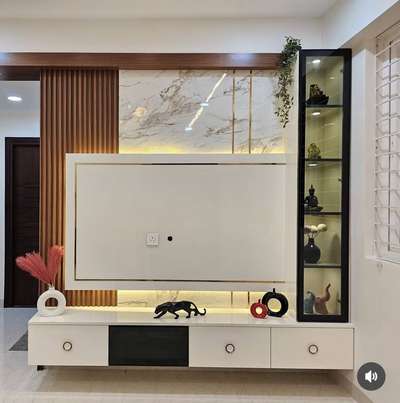 #tvunit👈 with marble  mica finish work  and alumium Grey finish door