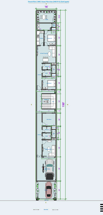 Ground Floor 2BHK with Meeting & Store Room  Area (16'/150') Floor Plan (Sunil gupta)