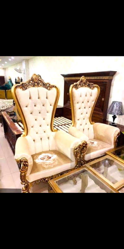 #duninterior  #LivingRoomSofa  #SouthFacingPlan  #DiningChairs  #chairs  #WoodenBalcony  #high back chair #carvingwork  #golden sofa  #goldleafpainting