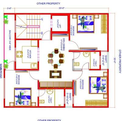 sketch plan of 30'-0"x30'-0"
(3bhk)