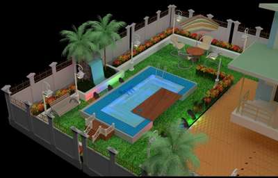 bungalow back side 3d night  view....