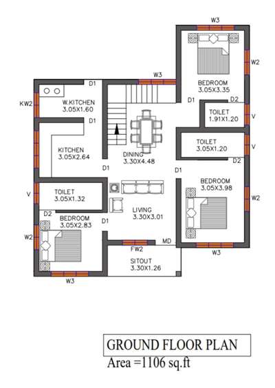 #FloorPlans _ Area 1232 sq.ft
#