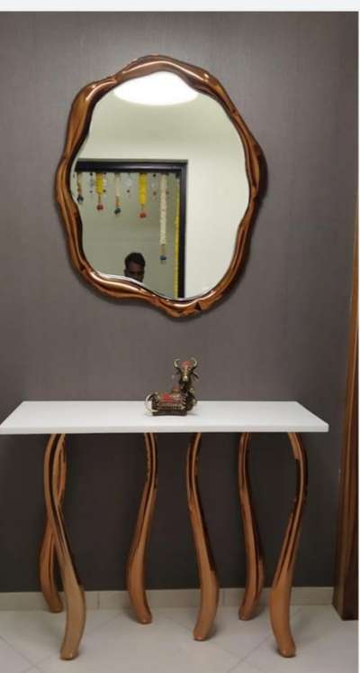 Laser cut metal art concept, SS  metal with pvd coat  Console Table & Mirror frame with rosegold finish.